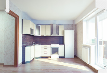 modern kitchen interior. 3d concept