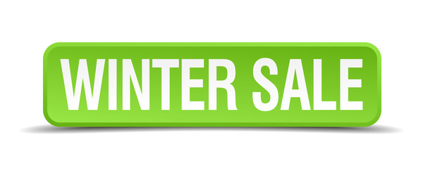 Winter sale green 3d realistic square isolated button