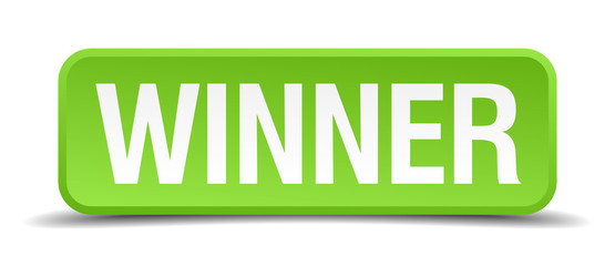 Winner green 3d realistic square isolated button