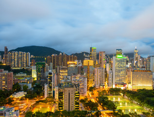 Hong Kong night skyline with clouds in the sky