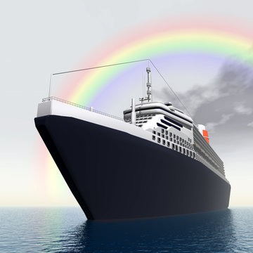 Ocean Liner with Rainbow