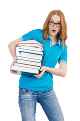 Funny student with stack of books