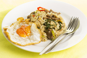 Fried rice with beef chili and basil