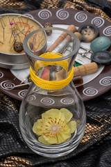 thread,button,crochet hook, and other sewing tools