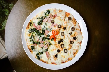 Homemade Pizza,half salmon and half Spinach.