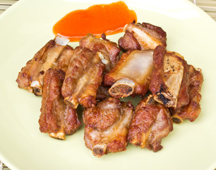Fried spareribs and chili Sauce with garlic pepper