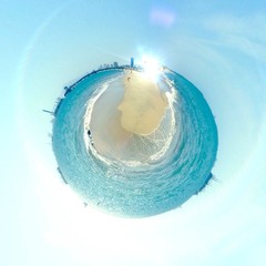 Abstract beach panorama view with circular shape