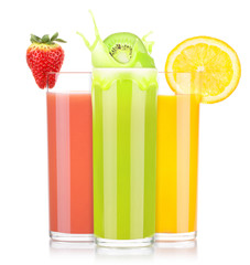 tasty summer fruit drinks in glass with splash