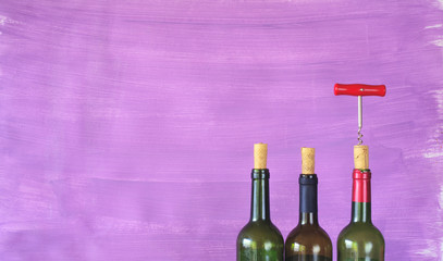 wine bottles,corkscrew,corks,free copy space