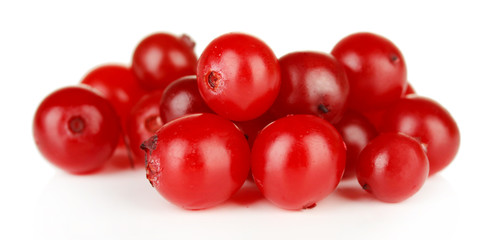 Ripe red cranberries, isolated on white.