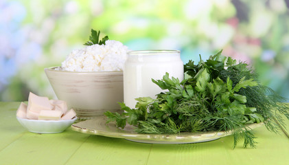 Fresh dairy products with greens