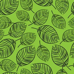 Stickers pour porte Vert croquis feuilles modèle sans couture