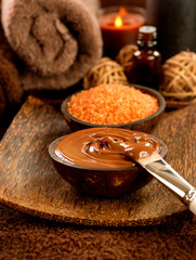 Chocolate spa treatment in beauty salon closeup