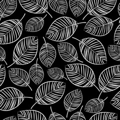sketch white leaves seamless pattern