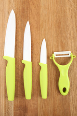 Kitchen knives on wooden table