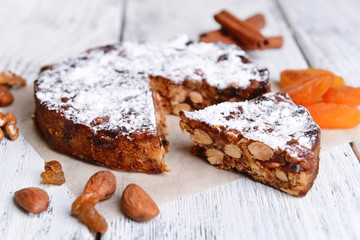 Delicious cake panforte on table close-up