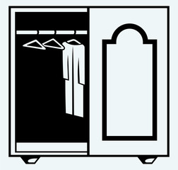 Wardrobe with clothes. Image isolated on blue background