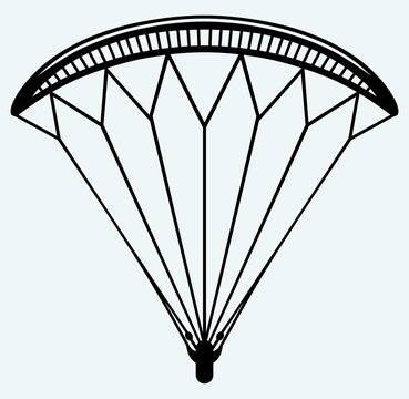 recommend clip art: Man jumping with parachute isolated on blue batskground