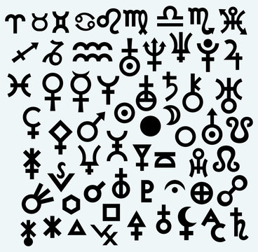 Astrological symbols. Image isolated on blue background