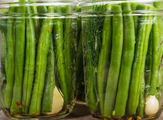 Jars of gren beans ready to preserve