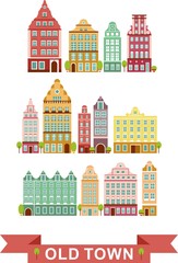Set of colorful old houses in european style