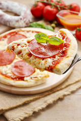 Italian cuisine: pizza with salami