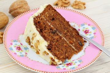 Carrot and walnut cake with marzipan icing
