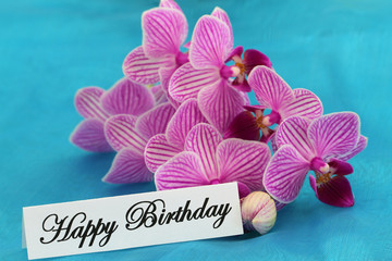 Happy birthday card with pink orchids