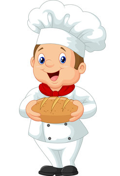 Cartoon chef holding a loaf of bread
