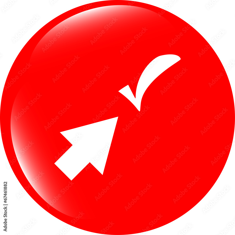 Poster computer button with arrow and check mark, web icon isolated