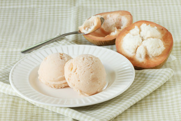 santol sherbet ice cream scoop with fresh santol