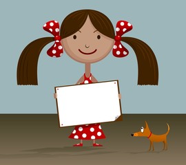 Cartoon girl in a red dress. Vector illustration.