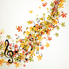 Vector Autumn Music Background with Notes