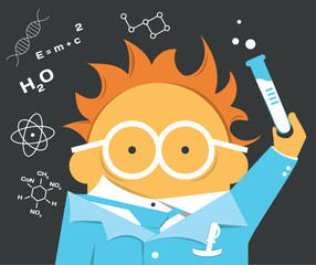 Crazy scientist in glasses with a bulb - 67464836