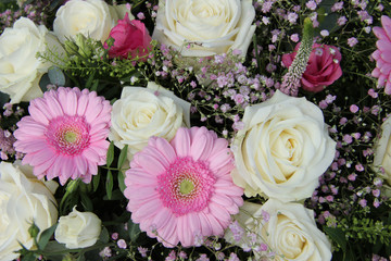 pink gerberas and white roses in bridal arrangement