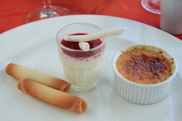 French desserts: Creme brûlée and  blancmange