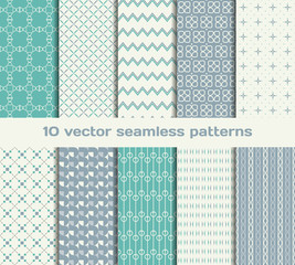 10 retro vector seamless patterns. Set of tiled geometric orname