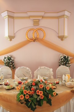 wedding room and bouquet