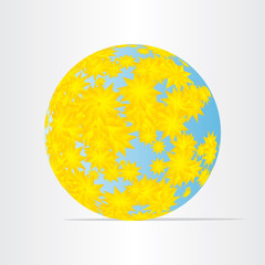 globe world map with yellow flowers abstract energy earth