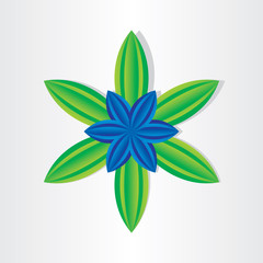 blue flower with green leaves