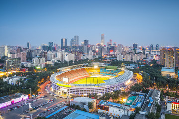 Beijing, China Cityscape over Worker's Stadium