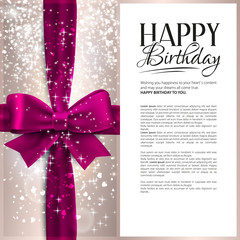 Vector birthday card with pink ribbon and birthday text.