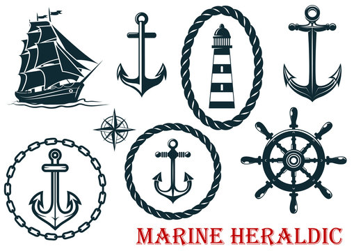 Marine and nautical heraldic elements