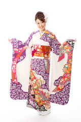 japanese kimono woman on white background