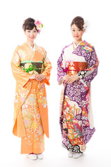 Naklejka premium japanese kimono woman on white background