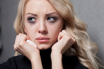 Upset crying woman. tragic expression.