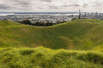 Mount Eden crater with Auckland panorama in background