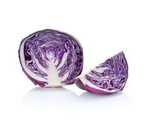sliced red cabbage isolated on white
