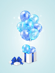 Blue balloons and gift box