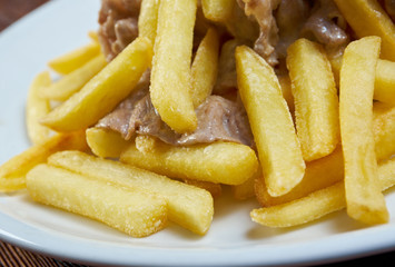 Slice pork  and french fries